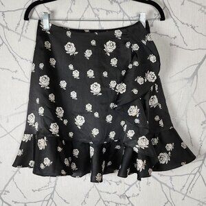 Kenzo Paris Black Floral Print Flounce Mini Skirt